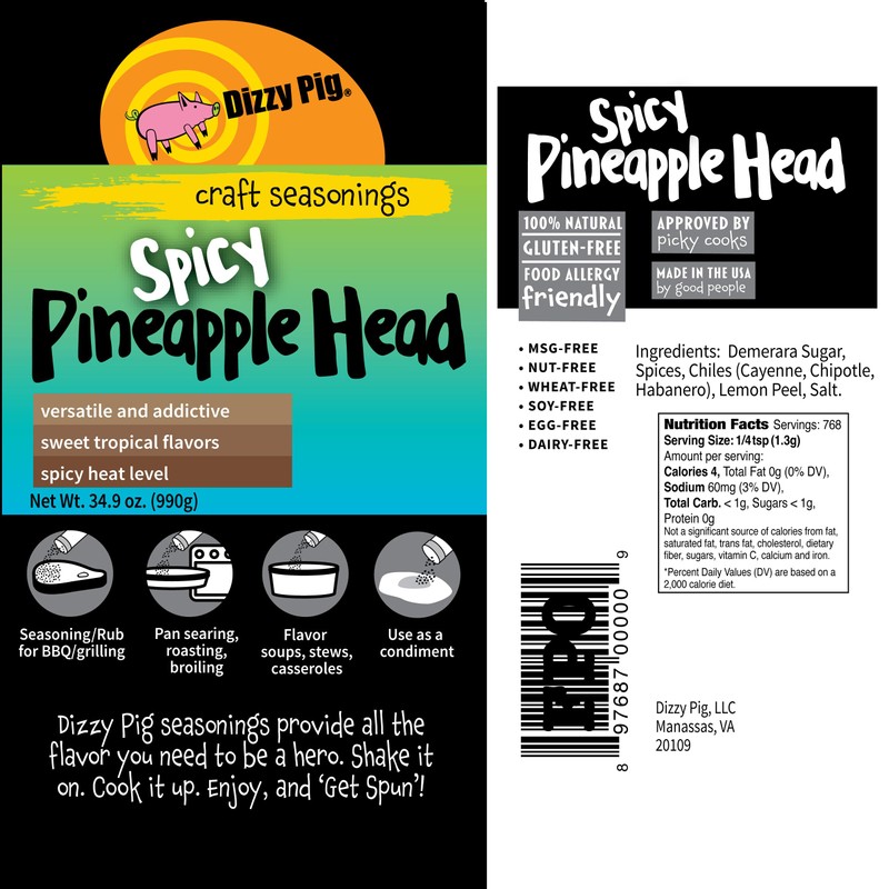 Dizzy Pig Spicy Pineapple Head Tropical Seasoning Rub (Quart Shaker)