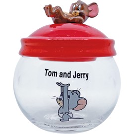 Tom and Jerry SAN3930 Jerry & Tuffy Candy Pot, Glass, Canister, Storage Container, Approx. 10.2 fl oz (320 ml)