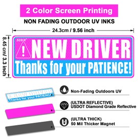 Sukh New Driver Magnet - Student Funny Be Patient Safety Warning Rookie Driver Car Bumper Magnets Car Accessories Teen Boys Girls 3 Pcs