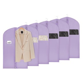 KEEGH 40" Suit Bags for Closet Storage (Set of 6) Garment Bags for Hanging Clothes Suit Cover Bags for Suits Coats Dress with Zipper and Transparent Window, Purple