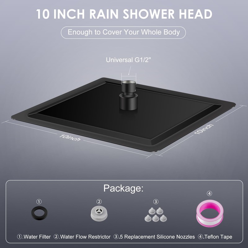 KINLIV 10" Rain Shower Head Matte Black - All Metal