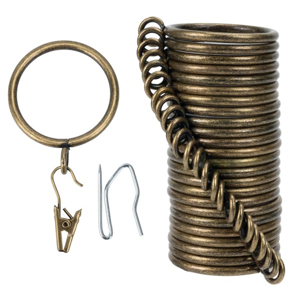 Curtain Rings and Hooks Clip,25mm Inside Diameter,Complete Set with Curtain