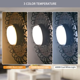 Garwarm 15.74" Wall Mounted Fan with Lights, Adjustable Tilt Plug in Wall Fan and Remote, 6-Speed, Reversible, 3 Color Temperatures Noiseless for Workshop, Patio, Bedroom, Garage