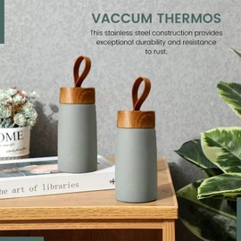 Stainless Steel Vacuum Thermos Flask - Hot & Cold Beverage Insulated Bottle for Travel, 5-Hour Temperature Retention - Leak-Proof Plastic Bamboo look Lid, 8 oz Capacity - Ideal for Coffee, Tea (Green)