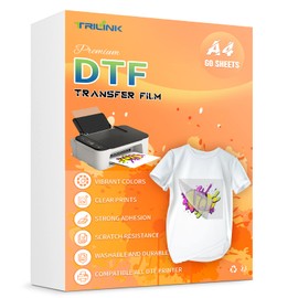 TRILINK DTF Transfer Film Paper A4 (21 x 29,7 cm)-60 Sheets, Premium Double-Sided Matte Clear PreTreat Sheets - PET Heat Transfer Paper for Sublimation Printer Direct Print on T-Shirts Textile