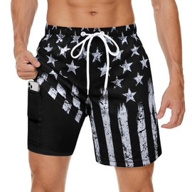 MaciRept American Flag Men's Swim Trunks with Compression Liner Bathing Suits Swimwear Mens Board Beach Shorts Swimsuit Swimming Trunks 7 Inch Inseam Swim Shorts