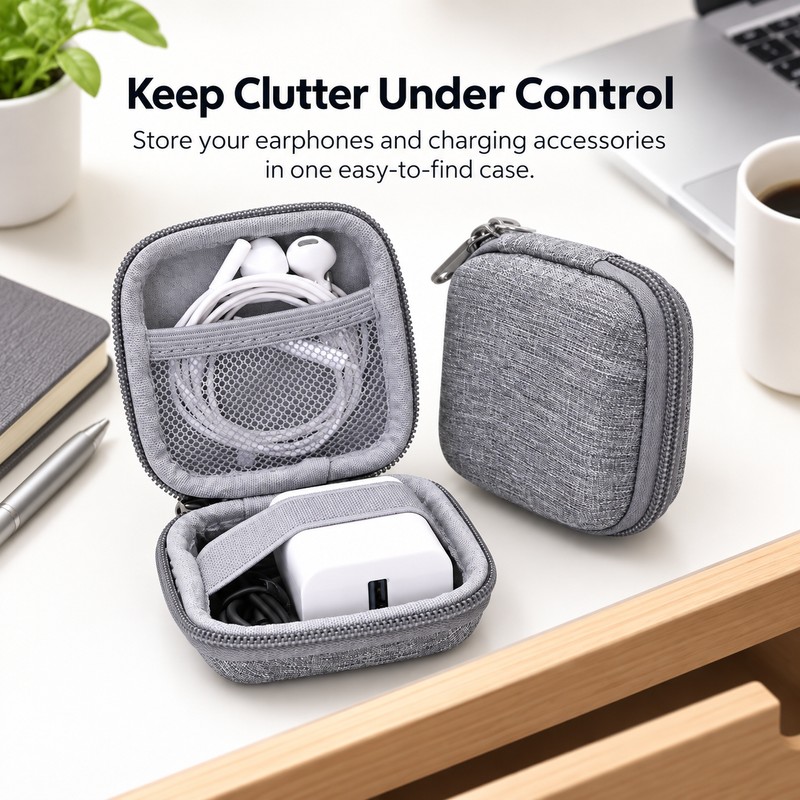 Portable Electronics Organizer Case for Cables – Compact Square Storage