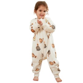 MICHLEY Flannel Baby Sleeping Bag Unisex Pajamas, Long Sleeve Zipper Wearable Sleeping Sack with Legs for Autumn Winter,Whitebear,3-4years, Size 110