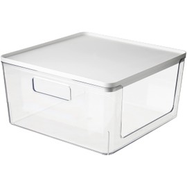 Rosanna Pansino x iDesign Recycled Plastic Open Front Kitchen Storage Bin with Lid, Clear Bin/Marshmallow Lid, 12” x 12” x 6”
