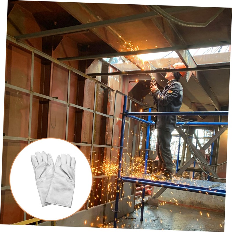 Hohopeti 2pcs Heat Resistant Work Gloves Fireproof Insulated Mitts for