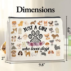 TSUYAWU Funny Dog Gift for Dog Lovers, Dog Makeup Bag, Dog Mom Gifts for Women Teen Girl Friend, Christmas Birthday Gift for Dog Owner, Just a Girl Who Loves Dog Cosmetic Bag Zipper Travel Pouch