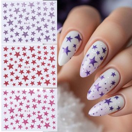 Star Nail Art Stickers 3D Self-Adhesive Star Nail Decals Shiny Glitter Stars Nails Art Design Stickers Supplies 4th of July DIY Manicure Decoration Accessories for Independence Day Nails 14 Pcs