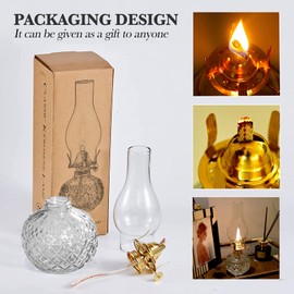 CHNLML 2 Pieces Large Chamber Oil Lamps, Glass Clear Kerosene Lamp Indoor Decorative Hurricane Lamp Oil Lantern Vintage