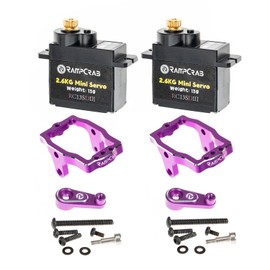 RampCrab RC Steering Servo with Servo Mount and Servo Horn for TRX4M RC Car, 1/18 Upgrades Parts, Suitable for TRX4-M Bronco Defender K10 (Purple Horn), 2Sets