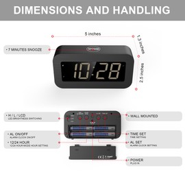 T-FAMY Digital Alarm Clock with Hybrid LED/LCD Time Display, Battery Operated or Plug-in, Small Simple Basic Clock for Travel Home Bedroom Wall (White Display)