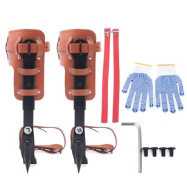 Tree Climbing Spikes Set, Height Adjustable Tree Climbing Tool Set with Cowhide Leather, Tree Climbing Gear Pole Climbing Spurs Tool with Wider Pedals for Working, Jungle Survival, Picking Fruit