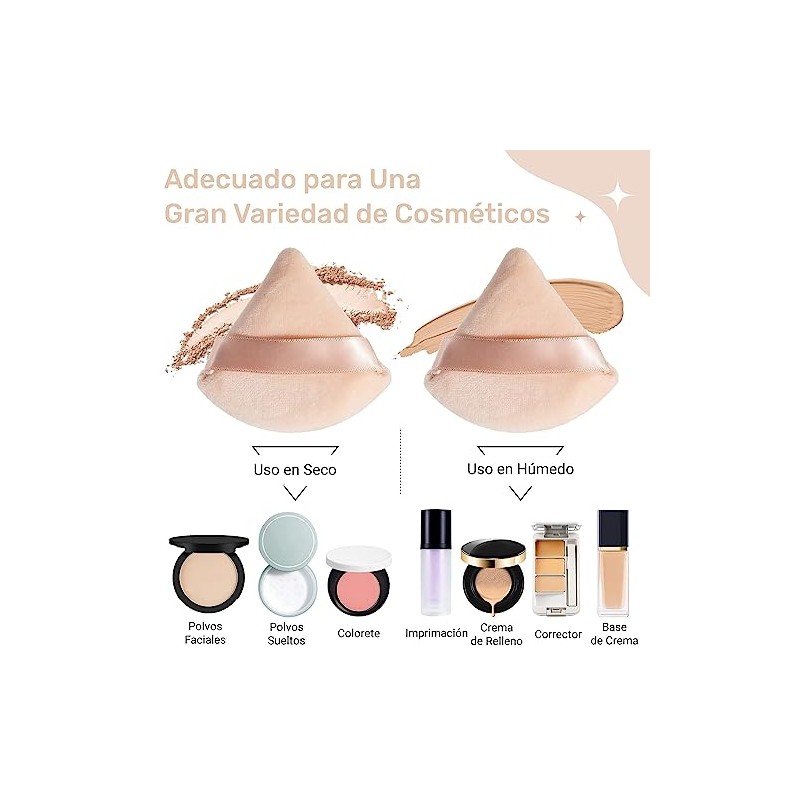 12 Piezas Esponjas Maquillaje Triangular para Polvo, Borlas para Maquillaje