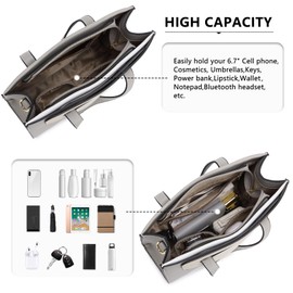 Miss Lulu Women's Handbag Handbag PU Leather Shoulder Bag with Adjustable Strap, Top Handle for Everyday Fashion Work Medium, Grey and beige