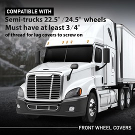 G-PLUS Front Wheel Covers 33mm Spiked Hub Axle Compatible with Semi-Trucks 22.5" and 24.5" Wheels, ABS Plastic Black Pair Semi Truck Hub Covers