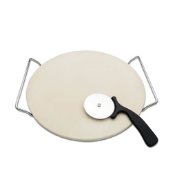 13 Inch Round Pizza Stones for Grill and Oven, Cordierite Baking Stones Set with Serving Rack & Cutter, Durable and Safe Cooking Stone Pan for Bread