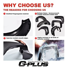 G-PLUS Fender Flare Compatible with 2007 2008 2009 2010 2011 2012 2013 GMC Sierra 1500 4pc Pocket Rivet Textured Offroad