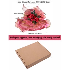 yrsZX Organza Church Derby Hats for Women Wedding Tea Party Fascinator Floral Wide Brim Sun Hat 06 Fuchsia