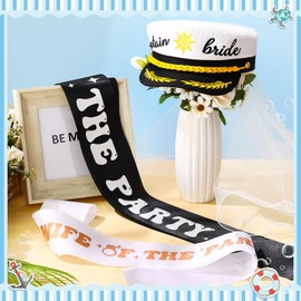 JaGely 4 Pcs Bachelor Bachelorette Party Accessories Groom Bride Captain Hat with Veil Groom Bride Sash for Bridal Shower(Classic)