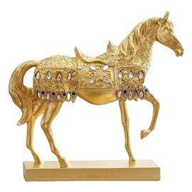 JINGTIANCD 11.2 inches Gold Horse Statue Figurines - Resin Fighting Horse Sculpture Home Office Decoration Tabletop Decor Ornaments for Desk Bookshelf (Golden)
