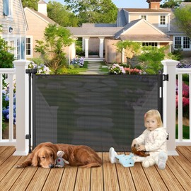 Weatherproof Outdoor Retractable Gate for Dogs with Stainless Steel Screws and Rods 55" Wide Retractable Baby Gate Retractable Dog Gate Waterproof Outdoor Pet Gate for Deck Retractable Outdoor Fence