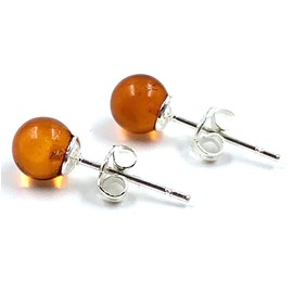 Baltic Amber Sterling Silver Small Stud Ball Earrings