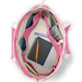 Lands' End Natural Long Handle Zip Top Canvas Tote Natural/fresh Pink X-Large