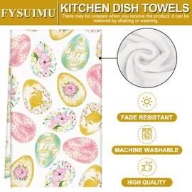 FYSUIMU 2Pcs Easter Kitchen Towel Colorful Egg Bunny Floral Dish Towels 18 x 28 Inch Hand Drying Tea Towel for Spring Holiday Farmhouse Cooking Baking Cleaning