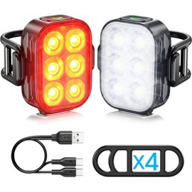 LYBH-HJY Combinación De Faro Y Luz Trasera De Bicicleta,4+6 Modos De Iluminación,Equipada con 6 Cuentas LED Superbrillantes,Carga USB Impermeable Ip65,Adecuado para Conducción Nocturna
