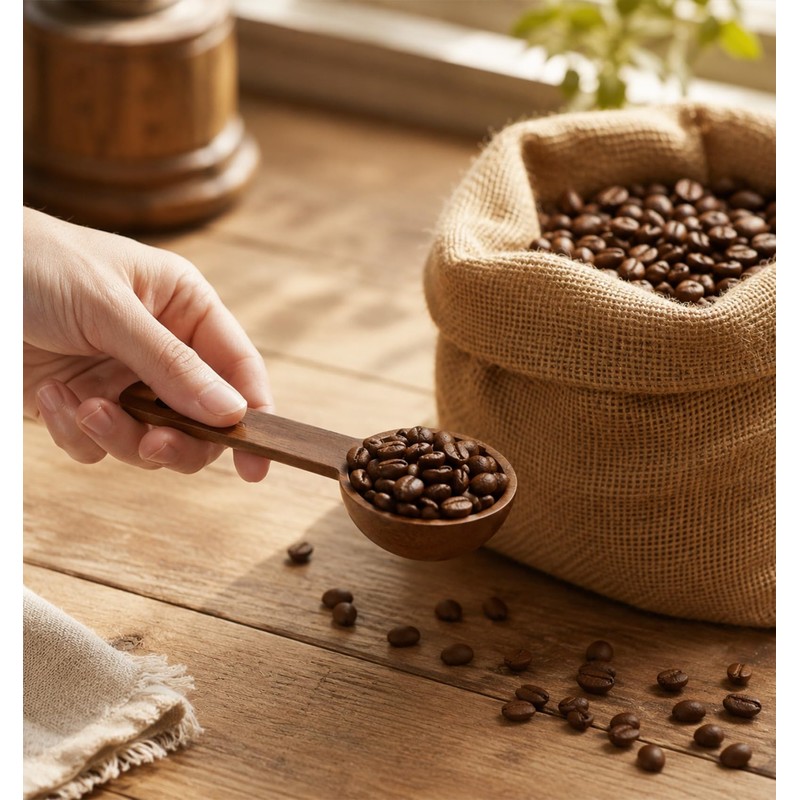 2 PCS Coffee Scoop, Natural Wooden Tablespoon Measuring Spoon (15ml)