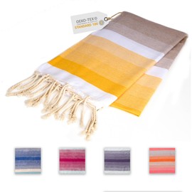 Sandrella | Hammam Towel | Recycled Cotton | Sauna, Beach, Shower, Bath & Yoga Towel | 90 x 170 cm | Gradient - Yellow/White/Brown