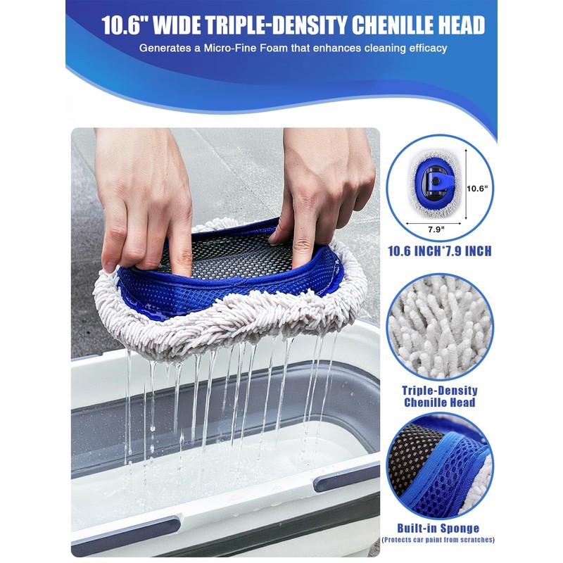 15°Curved Car Wash Brush with Long Handle Kit, 55-Inch 4-Section