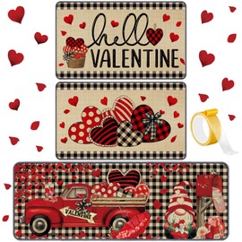 Drydiet 3 Pcs Valentine‘s Day Heart Kitchen Mat and Rug Non Slip Doormat Washable Waterproof Floor Mats Farmhouse Holiday Kitchen Decor for Home Floor Office Bathroom Party Rustic Decor