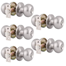 Gobrico Brushed Nickel Round Door Knobs for Bedroom Bathroom,Stainless Steel Privacy Door Locks Interior Door Handles,Thumb-Turn Locking Inside,5 Pack