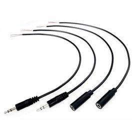 BUHCUWQB 4 PCS 3.5mm Male + Female Plug to Bare Wire Open End TS 3 Pole Stereo Plug Jack Connector with Wire Cable 27cm Used in ​Audio Cable Repair (Male + Female 3 Pole)