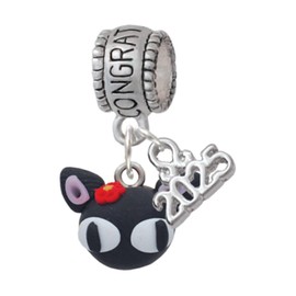 Delight Jewelry Fimo Clay Cute Kitty - Silver-tone Congratulations Charm Bead Dangle with Mini 2025