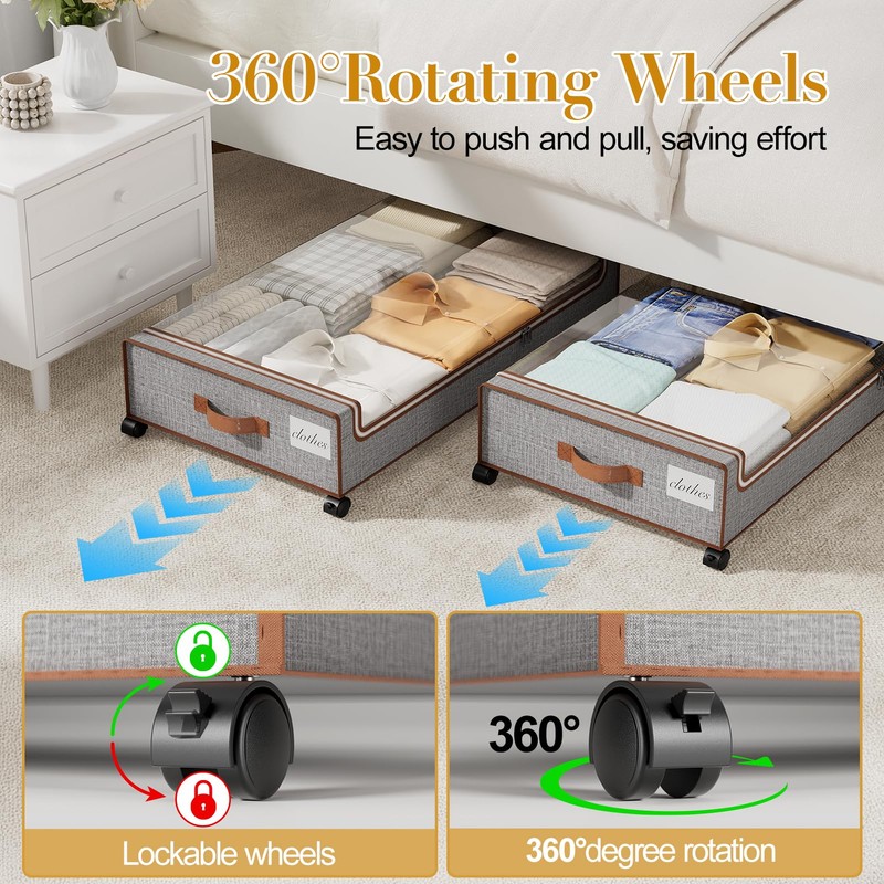 Yecaye Under Bed Storage with Wheels, 4 Pack Under Bed