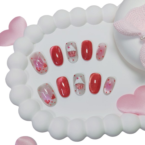 Short/Medium Oval Nails Handmade French Tip Press on Nails with