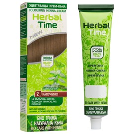 Herbal Time Henna Natural Cream Color Cappuccino Nº 2 | Henna Coloring Cream with Nettle Extract | Gray Hair Cover | Temporary Color Dye Cream | Ammonia Free, Sulfates Free, Parabens Free | 75 ml