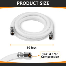 (1 Pack) HeSun 10-FT Ice Maker Supply Line, 1/4" x 1/4" Compression Refrigerator Water Hose Connector, Polyester-Reinforced PVC