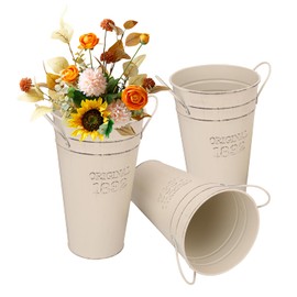 Biugaaufai 3-Pack 12 Inch Vintage Rustic Galvanized Steel French Bucket Vases for Centerpiece and Home Decor, Weddings