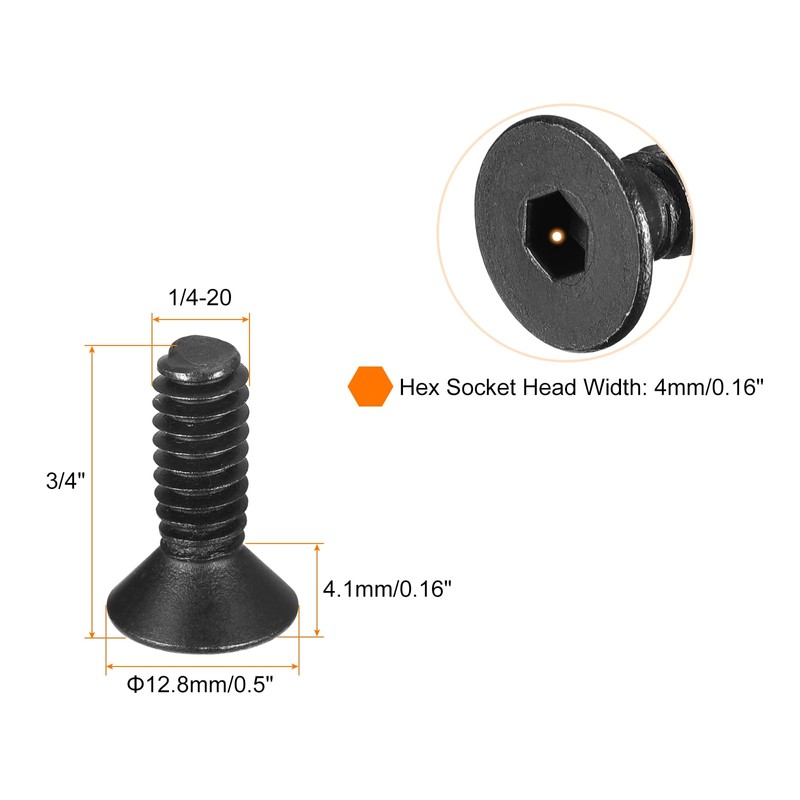 sourcing map 1/4-20x3/4" Flat Head Socket Cap Screws, 10.9 Grade