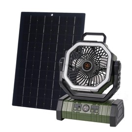 GBEOSMO 20000mAh Solar Camping Fan with 10w Solar Panel, Rechargeable Solar Powered Bank for Outside, LED Lantern, Quiet Battery Operated Tent Fan for Picnic, Barbecue, Fishing, Travel (Green)