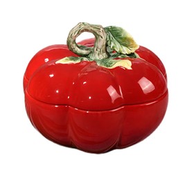 FORLONG Ceramic Red Tomato Cookie Candies Jar with Lid, Kitchen Food Storage Containers, Christmas Home Decorative
