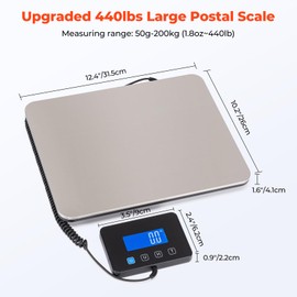 MUNBYN Shipping Scale, 440lb/1.8oz Digital Postal Scale for Packages with Hold/Tare Function, Backlit LCD, Battery & Cable Included, Postage Scale for Small Business, Packages, Luggage, and Home Use