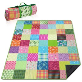 Supfitness Extra Large Picnic Blankets Waterproof Foldable (60"x 80") Boho Beach Blanket Waterproof Sandproof,3-Layer Thicking Mat Outdoor Packable Camping Blanket